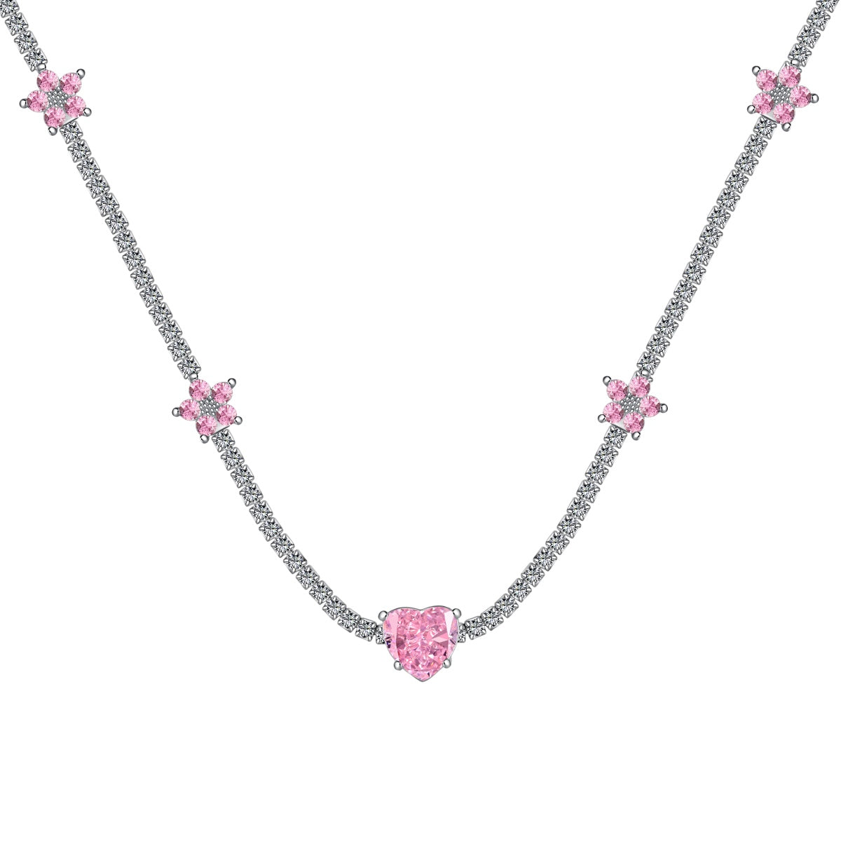 [Glimmer Jewelry]煌めくピンクのハートフラワーネックレス