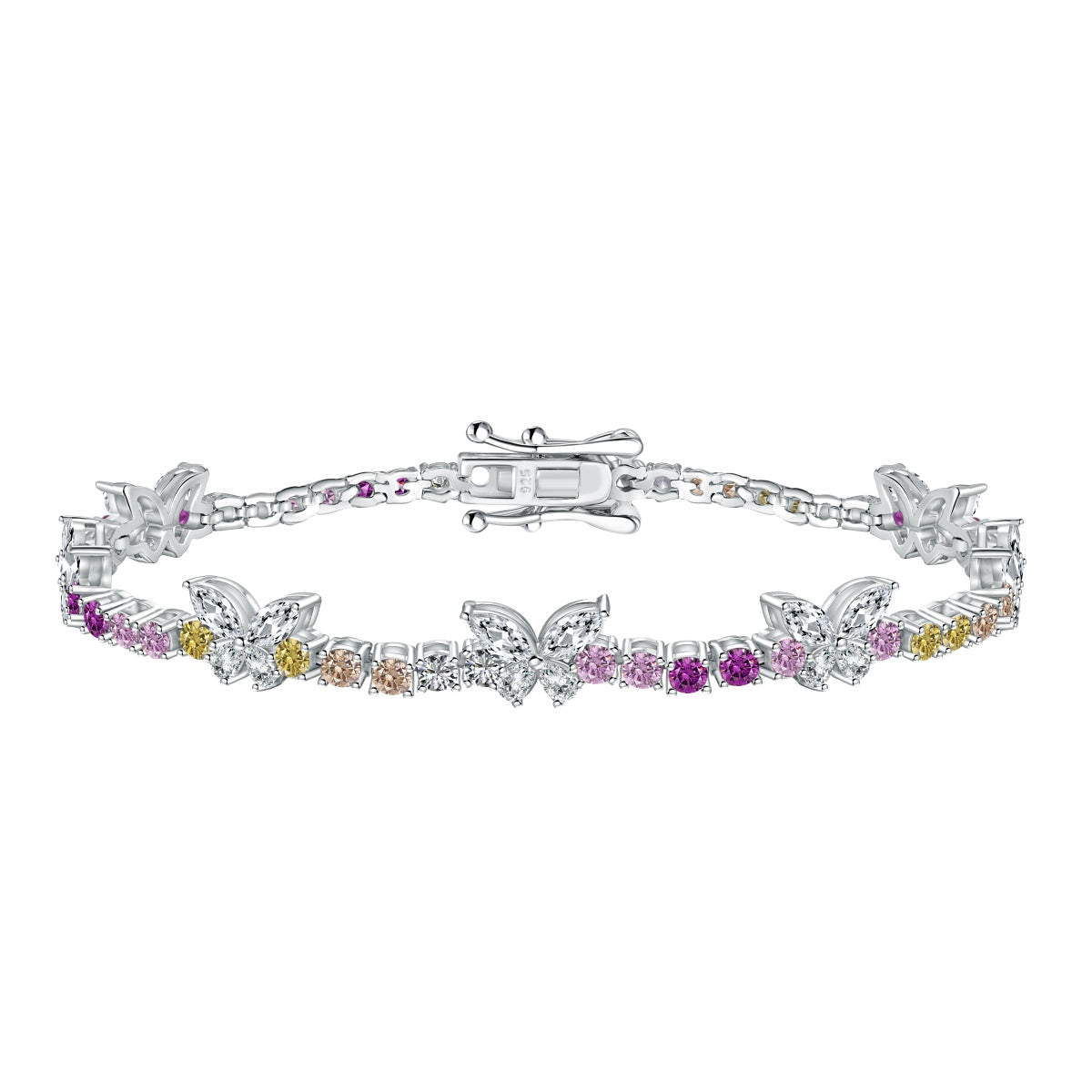 [Glimmer Jewelry]飾られたカラフルな蝶の形 ラウンドカット 日常使いのブレスレット
