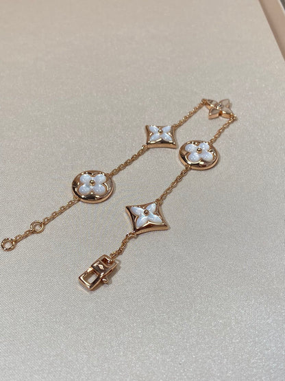 [Glimmer]スターアンドサン 5モチーフ マザーオブパール ピンクゴールドブレスレット