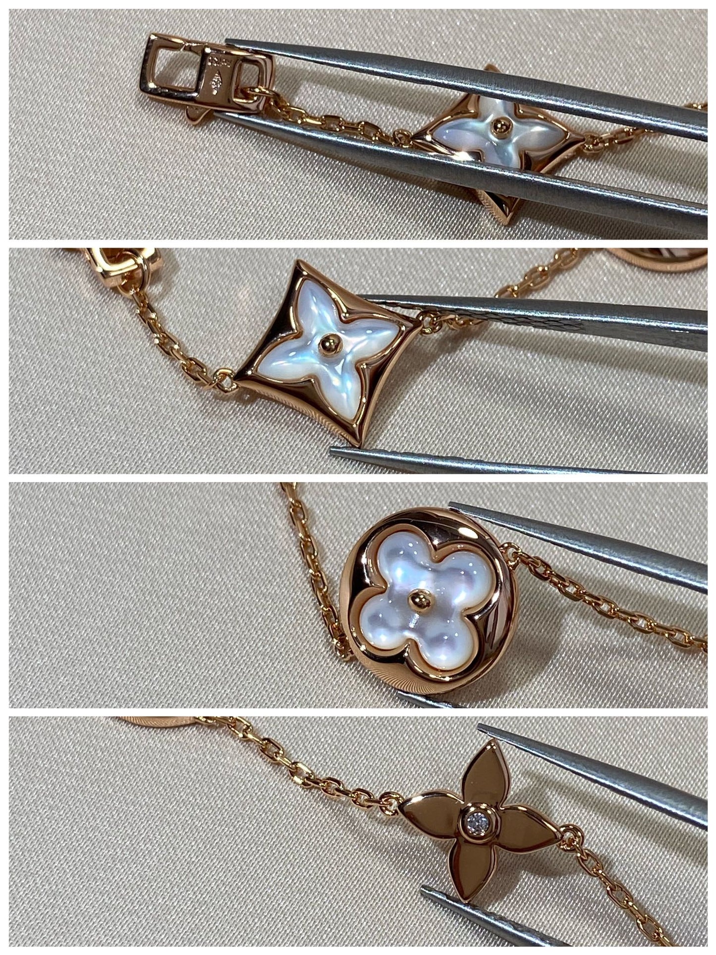 [Glimmer]スターアンドサン 5モチーフ マザーオブパール ピンクゴールドブレスレット