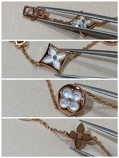 [Glimmer]スターアンドサン 5モチーフ マザーオブパール ピンクゴールドブレスレット