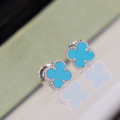 [Glimmer]CLOVER MINI TURQUOISE SILVER STUD EARRINGS