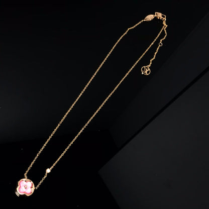 [Glimmer]カラーブロッサムピンクMOPサンゴールドネックレス