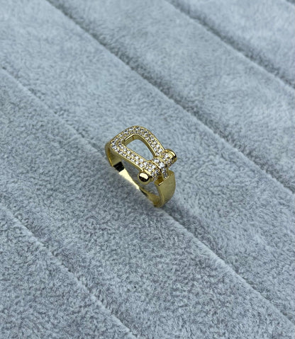 [グリマー]幅広ひづめ型ダイヤモンド付きリング
