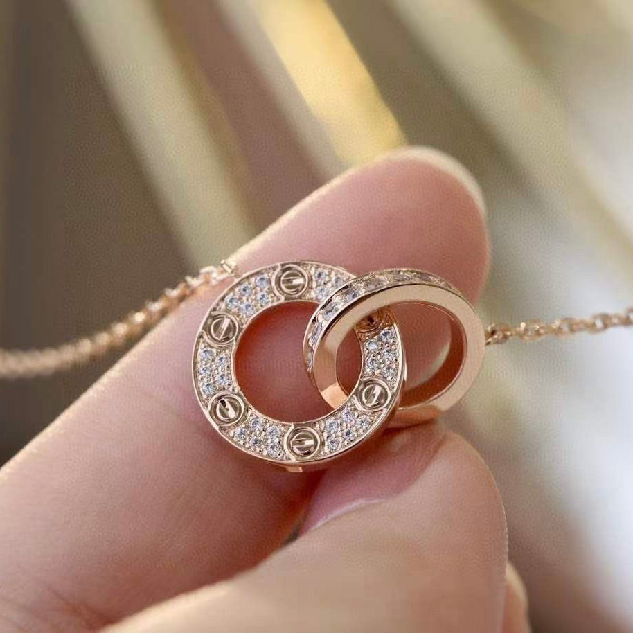 [Glimmer]LOVE 7.6MMネックレス グリマー ゴールド＆シルバー フルダイヤモンド