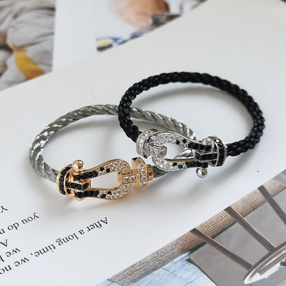 [Glimmer]FORCE LARGE HORSESHOE BLACK WHITE DIAMOND BRACELET Glimmer GOLD