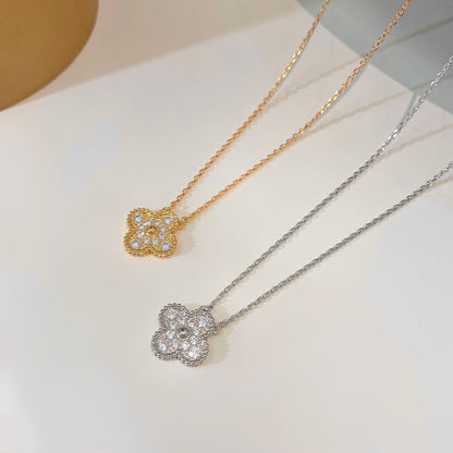 [Glimmer]クローバー 15MM ダイヤモンド シングル フラワー ネックレス