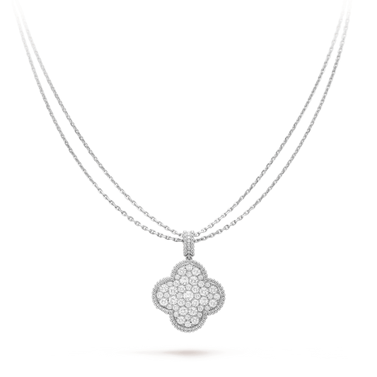 [Glimmer]クローバー 25MM シルバー フルダイヤモンド ビッグクローバーネックレス